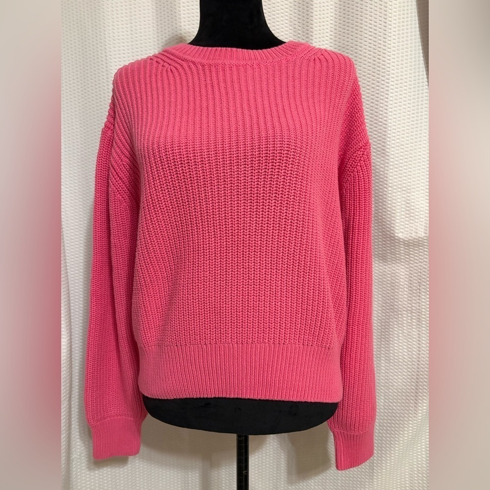 Gap pink cable knit 100% cotton cropped pullover sweater size medium NWT